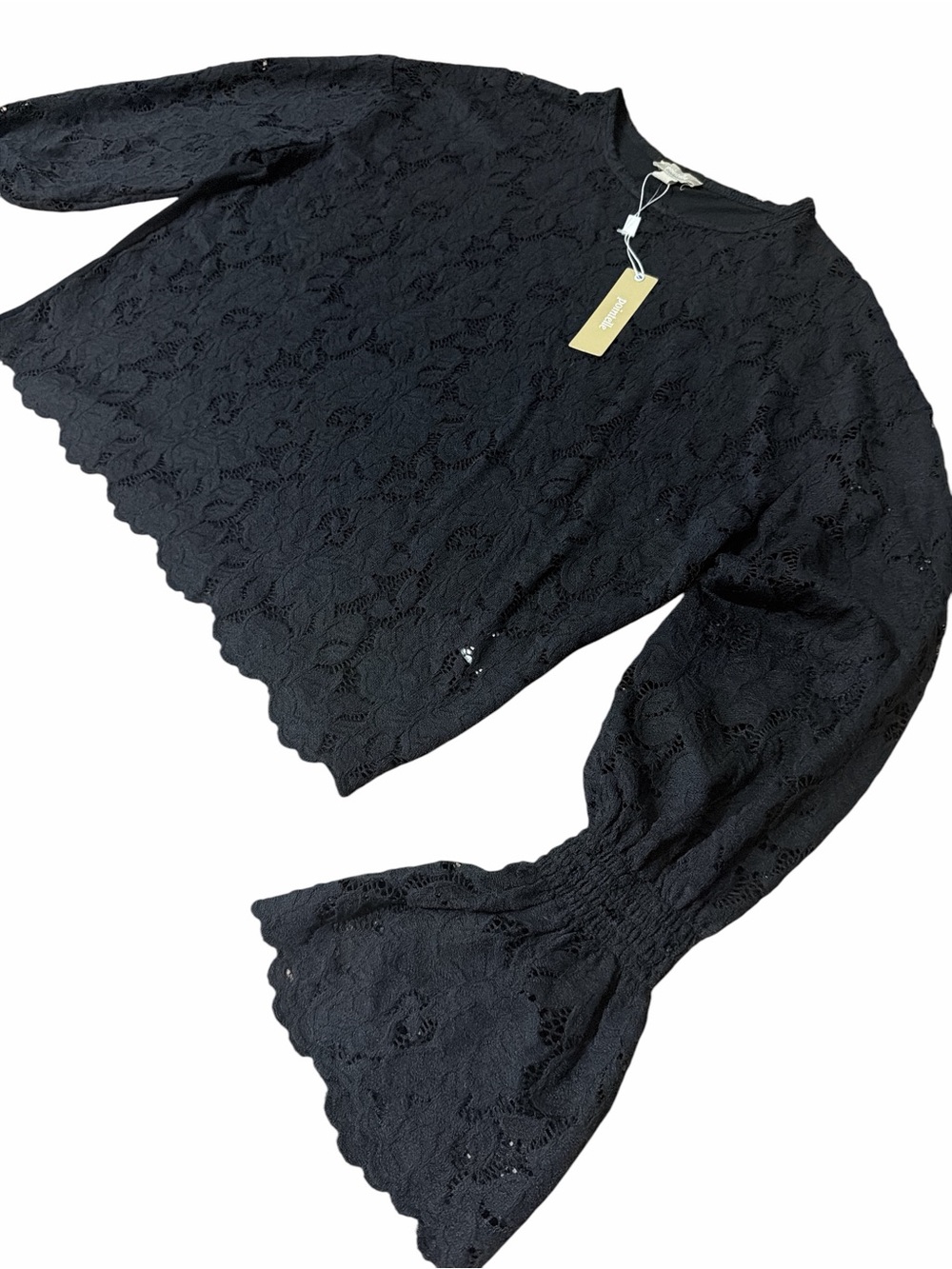 POINTELLE NWT Black Lace Bell Sleeve Top